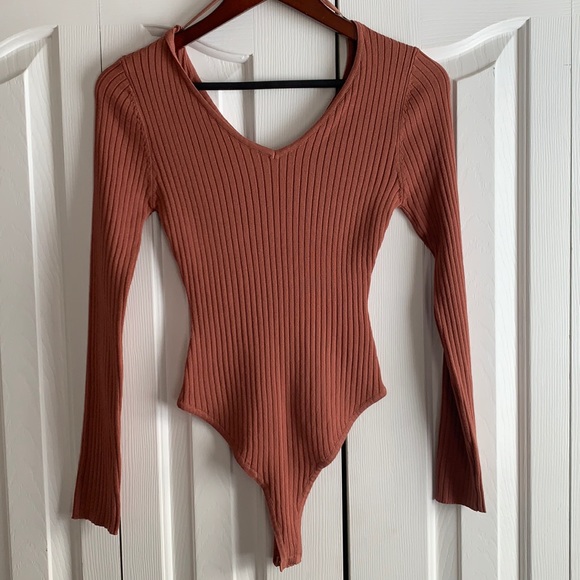 Beige EUC LOVE TREE Ribbed Bodysuit - Picture 1 of 7